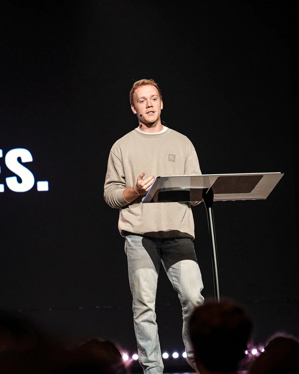 Hayden Pugh speaking at the Southeastern Christian Academy chapel